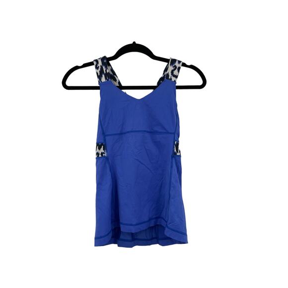 Lululemon Top Womens 4 Tank Push Your Limits Blue Sprinkler Ikat Racerback Yoga - Picture 1 of 4